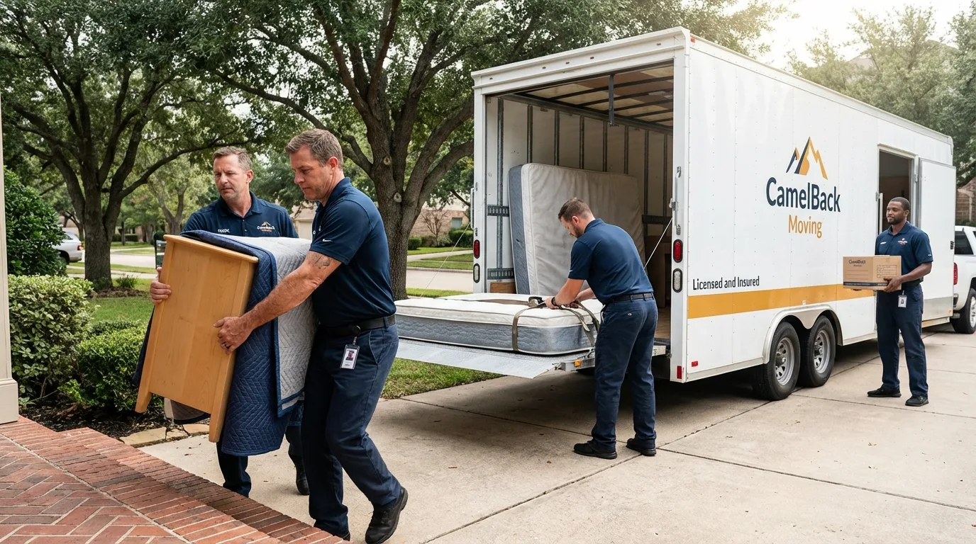 Crew loading residential truck for cross-state move from Victoria, VA
